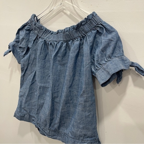 J. Crew Chambray Cotton Tie Sleeve Off The Shoulder Top - Picture 4 of 8